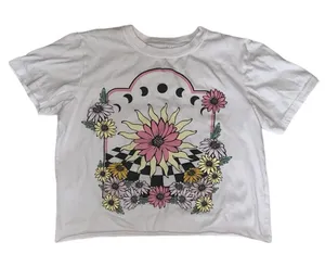 Modernlux Floral Checkered Graphic Crop Top Size Medium White thumbnail 1