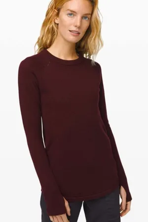 Lululemon Sit In Lotus Sweater - Garnet 100% Merino Luxe Yoga Pilates Old Money thumbnail 1