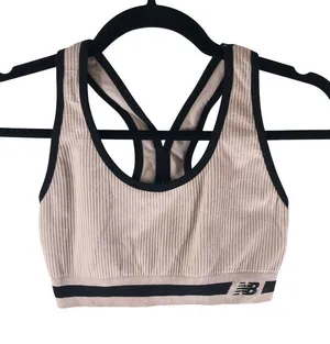 New Balance Womens Pink Ribbed Strappy Sports Bra M Nylon/Spandex thumbnail 1