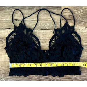 Free People FP One Adella Lace Elastic Black‎ Bralette Women's XS Floral EUC thumbnail 3