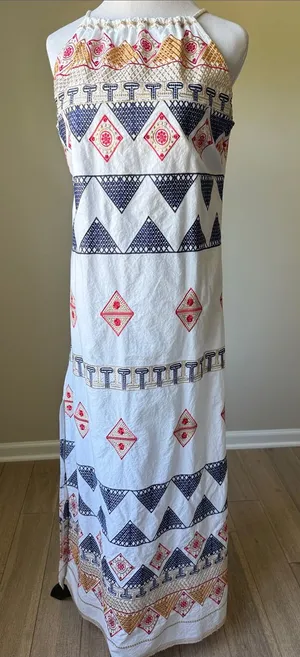 Embroidered Halter Maxi Dress White Size M thumbnail 1