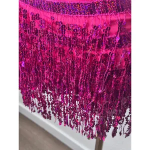 Sequence Skirt Festival Sparkly Tassel Skirt Belly Dance Fringe Hip Scarf Pink thumbnail 5