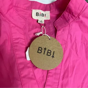 NWT Bibi Pink V Neck‎ Poplin Blouse puff shoulder Sz S thumbnail 6