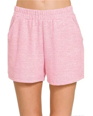 Zenana Soft Melange Hacci Elastic Waist‎ Band Shorts thumbnail 1