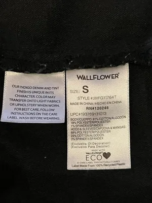 WallFlower Jacket Womens Small Black Denim Hooded Knit Sleeves Button Cropped thumbnail 8
