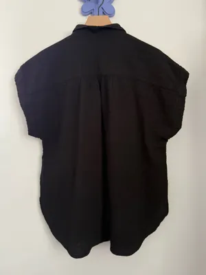 Gap XL Crinkle Gauze Short Sleeve Shirt Black Relaxed Minimal Beach thumbnail 3