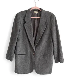 Vintage LL Bean Classic Gray Wool Cashmere Blend Blazer Size 14R Academia Preppy thumbnail 1