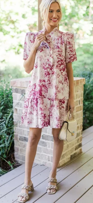 fab'rik Toile Pink Floral Mini Dress Small thumbnail 1