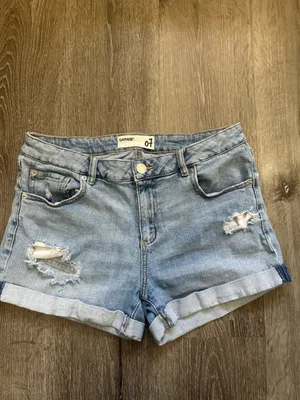Garage Faded Blue Distressed Rolled-Hem Jean Shorts thumbnail 2