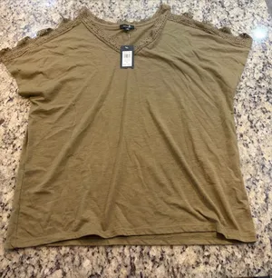 Verve Ami Olive Green Crochet Trim Short Sleeve Top thumbnail 1