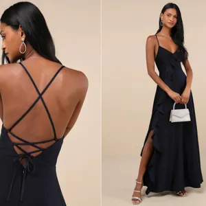 LULU's Sexy Prom Wedding Bridesmaid Satin Elegant Navy Maxi Dress thumbnail 3