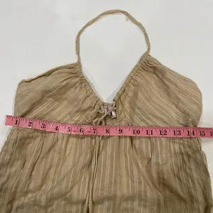 Funky People Boho Halter Dress Tan Beige Striped Cotton Size Medium thumbnail 6