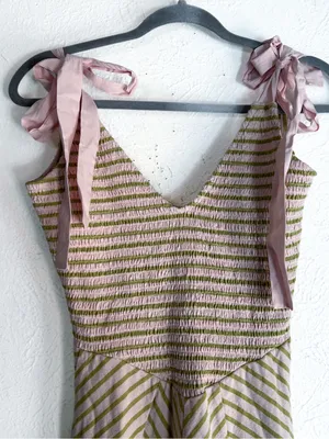 Free People Free-est Cecelia Midi Dress Striped Green Pink XS NWT Cotton thumbnail 5