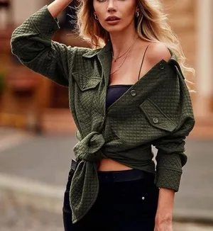 PRETTYGARDEN Long Sleeve Button Down Quilted Shirt Jacket 90s Grunge Shacket XL thumbnail 1