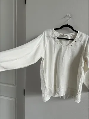 Hot Cotton Women's White Blouse Linen thumbnail 2