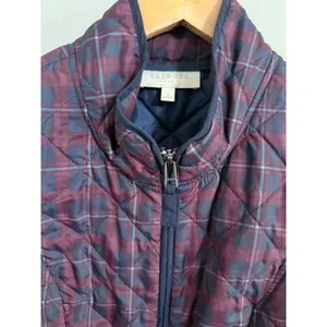 Talbots Quilted Puffer Vest Womens Small Plum Navy Plaid Full Zip Stand Collar thumbnail 2