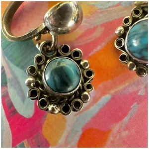 Joy Mexico sterling silver vintage turquoise screw back earrings thumbnail 4