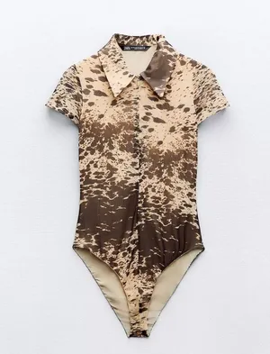 ZARA Animal Print Tulle Bodysuit thumbnail 1