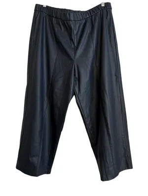 Susan Graver Women's Faux Leather Wide-Leg Crop Pants Dark Navy Size 1X Stretch‎ thumbnail 1