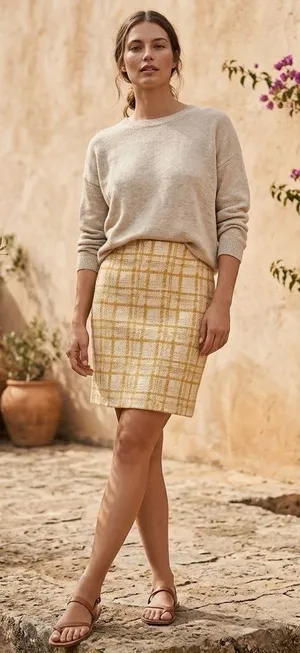 Talbots Womens Tweed Pencil Skirt Yellow White Knee Length Business Casual Sz 10 thumbnail 1