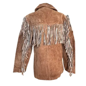 Vintage Tan Suede Leather Fringe Jacket‎ Western Boho Cowgirl Leather Coat Small thumbnail 5