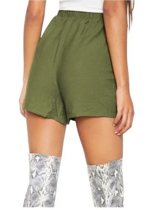 PrettyLittleThing Women Khaki Woven Pocket Front Drawstring‎ Shorts Green 10 thumbnail 1