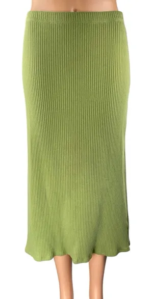 Reformation Women's Green Rib Knit Stretch Midi Straight A-line Pencil Skirt L thumbnail 1