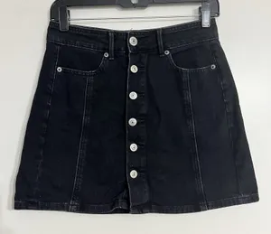 American Eagle Skirt‎ Womens 00 Black Hi Rise A-Line Denim Jean Button Fly thumbnail 1