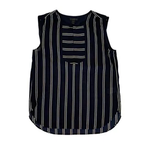 J Crew Blouse 8 Blue Sheer Sleeveless Striped Summer Career Preppy B5941 thumbnail 2