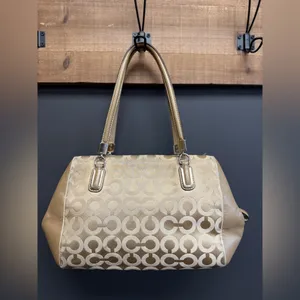 Coach 25638 Madison Madeline White and Gold Canvas Shoulder Bag thumbnail 4