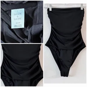 NEW Shade & Shore Black Ribbed Bandeau One Piece Swimsuit XS Shaping thumbnail 10