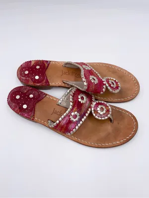 Jack Rogers Navajo Flat Metallic Red Silver Whipstitch Leather Thong Sandals 7 N thumbnail 11
