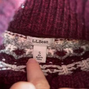LL Bean Lambs Wool Knit Cardigan Sweater Zip Fair Isle Burgundy Small thumbnail 4