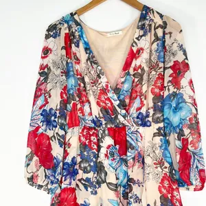 Honey Punch Nude Multicolor Floral Print Flowy Long Sleeve Dress Lulus Womens M thumbnail 3