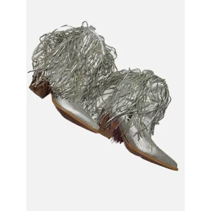 Quepiano Rhinestone Fringe Ankle Boots‎ Womens 8 Silver Western Cowgirl Sparkle thumbnail 2