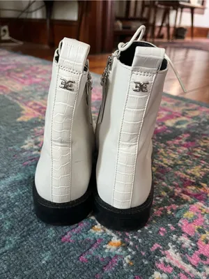 Sam Edelman White Lace-Up Boots with Black Soles thumbnail 7