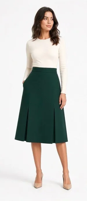 Doncaster Skirt Womens Size 6 Green A-Line Midi Pleated Hem Work Formal thumbnail 1