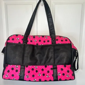 Betsey‎ Johnson Pink French Bulldog Polka Dot Quilted Duffel Bag Weekend Travel thumbnail 7