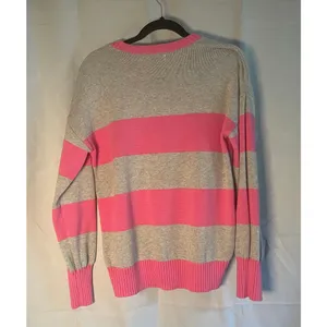 LOFT Birdie Golf Striped Cotton Pullover Sweater Pink Grey Large Preppy thumbnail 5