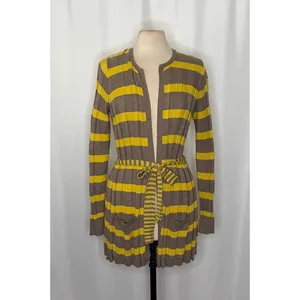 Anthropologie MAPLE Silk Switching Lanes Belted Cardigan Sweater‎ Pleated Large thumbnail 2