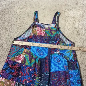 Boho Patchwork Wide Leg Festival Jumpsuit Multi Color Paisley Floral Print‎ Sz M thumbnail 4