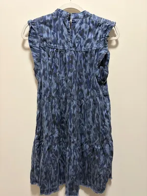 Anthropologie Jenee Tiered Tunic Dress Blue Animal Print Denim Size XS thumbnail 3