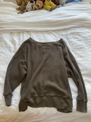 American Eagle Waffle Knit V-Neck Oversized Sweater thumbnail 2