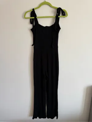 Reformation Wesley Ribbed Jumpsuit Tie Straps in Black Size Small thumbnail 4