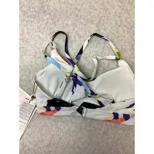 Calia Strappy Back Ruched Bikini Top Collage Pure White Abstract Print Small NWT thumbnail 3