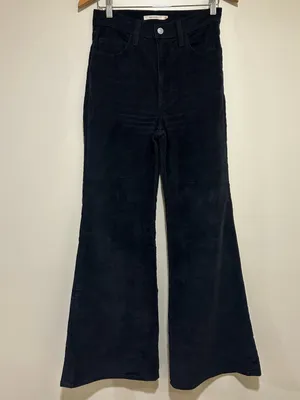 Levi's Ribcage Bell Black Corduroy Flare Pants Size 27 thumbnail 2