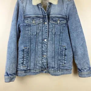 Hollister Women’s Size M Blue Denim Jacket Faux Shearling Lined thumbnail 3