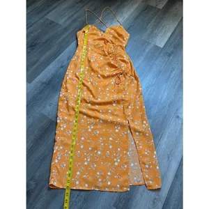 Endless Blu Ruched Midi Dress Bodycon Leg Slit Orange Floral thumbnail 10