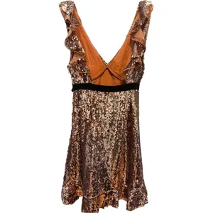 Free People Gold Sequin Dress‎ Siren Tribeca Gold Flirty Mini Boho Chic Size 4 thumbnail 5
