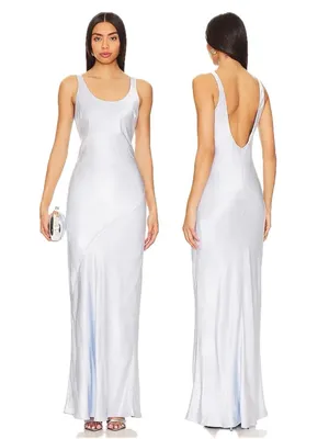 Line & Dot Adelyn Satin Bias-Cut Dress in French Blue thumbnail 2